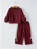 Load image into Gallery viewer, Girls Pink Bow Trim Sweatshirt and Pants Set