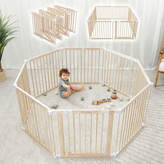 Playpen for Toddler and Babies in Natural Wood