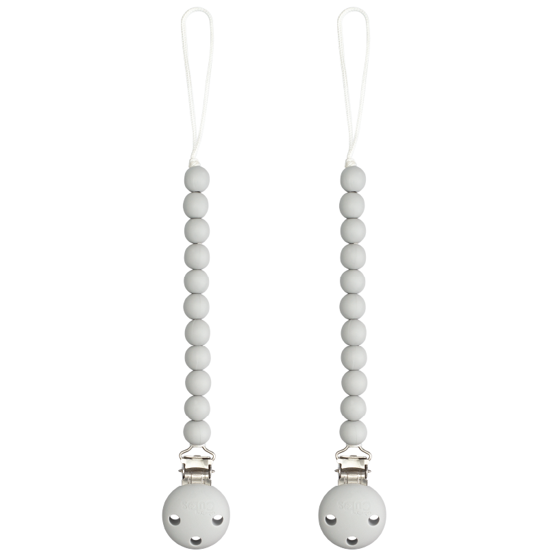 Pacifier Clips in Grey, 2 Pack