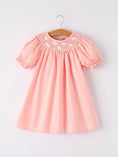 Load image into Gallery viewer, Girls Horse Smocking Embroidered Coral Dress