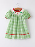 Load image into Gallery viewer, Back To School Girls Green Plaid Smocking Dress