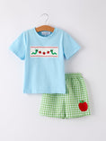Load image into Gallery viewer, Boys Back to School Smock Embroidered Top+ Plaid Shorts