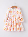 Load image into Gallery viewer, Fall Halloween & Thanksgiving Pumpkin Bow Print Long Sleeve Dress