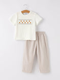 Load image into Gallery viewer, Halloween & Thanksgiving Pumpkin Smock Embroidered Plaid Boys 'Set