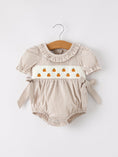 Load image into Gallery viewer, Fall Halloween & Thanksgiving Pumpkin Embroidery Smock Plaid Baby Girl Romper