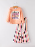 Load image into Gallery viewer, Halloween Letter Bleached Top + Striped Flared Pants