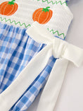 Load image into Gallery viewer, Fall Thanksgiving& Halloween Blue Pumpkin Smock Embroidery Baby Girl Romper