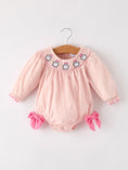 Load image into Gallery viewer, Autumn Halloween Light Pink Ghost Embroidery Smock Floral Girls Romper