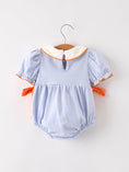 Load image into Gallery viewer, Fall Thanksgiving and Halloween Lapel Stripe Pumpkin Applique Bow Girls Romper
