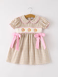 Load image into Gallery viewer, Fall Thanksgiving Lapel Plaid Chick Embroidery Smocking Bow Baby Girls Dress