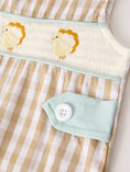 Load image into Gallery viewer, Fall Thanksgiving Apricot Plaid Chick Embroidery Smocking Baby Boys Romper
