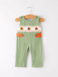 Load image into Gallery viewer, Fall Thanksgiving Chicken Smock Embroidered Green Boys Romper