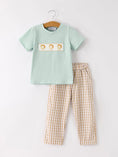 Load image into Gallery viewer, Fall Thanksgiving Plaid Chick Embroidery Smocking Boys Set