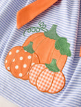 Load image into Gallery viewer, Fall Thanksgiving and Halloween Lapel Stripe Pumpkin Applique Bow Girls Dress