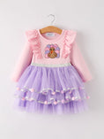 Load image into Gallery viewer, Autumn Thanksgiving Tulle Pink Purple Girls Long Sleeve Dress