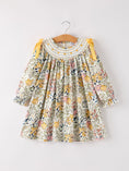 Load image into Gallery viewer, Fall Embroidery Smocking Bow Floral Leaf Baby Girls Dress