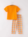 Load image into Gallery viewer, Fall Halloween Orange Embroidery Smocking Boys Set