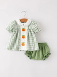 Load image into Gallery viewer, Fall Halloween & Thanksgiving Applique Plaid Girls Bloomers Romper Set