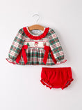 Load image into Gallery viewer, Christmas Plaid Smocking Embroidered Girls Bloomers Romper Set