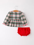 Load image into Gallery viewer, Christmas Plaid Smocking Embroidered Girls Bloomers Romper Set