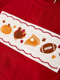 Load image into Gallery viewer, Fall Turkey Embroidered Boy Set – Orange Checkered with Thanksgiving Details