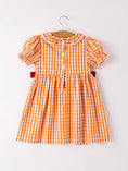 Load image into Gallery viewer, Fall Turkey Embroidered Dress for Girls – Orange Checkered with Thanksgiving Details