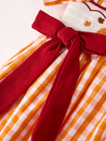 Load image into Gallery viewer, Fall Turkey Embroidered Dress for Girls – Orange Checkered with Thanksgiving Details