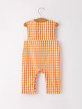 Load image into Gallery viewer, Fall Turkey Embroidered Romper for Baby Boys – Orange Checkered with Thanksgiving Details