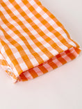 Load image into Gallery viewer, Fall Turkey Embroidered Romper for Baby Boys – Orange Checkered with Thanksgiving Details