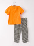 Load image into Gallery viewer, Halloween Striped Boy Set with Cat Smocking Embroidery – Perfect for Fall