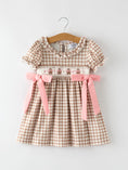 Load image into Gallery viewer, Christmas Vintage-Style Plaid Dress with Embroidered Gingerbread and Bows
