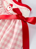 Load image into Gallery viewer, Pink Gingham Christmas Girls Dress: Santa Embroidery with Red Satin Ribbon