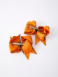 Load image into Gallery viewer, Halloween Spider Hair Bows: Orange Ribbon Design (2PCS)