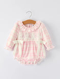 Load image into Gallery viewer, Pink Plaid Ruffle Ballet Shoe Embroidery Long Sleeve Romper