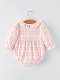 Load image into Gallery viewer, Pink Plaid Ruffle Ballet Shoe Embroidery Long Sleeve Romper
