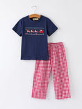 Load image into Gallery viewer, Christmas Holiday Celebration Boys Set: Navy with Santa Sleigh
