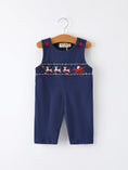 Load image into Gallery viewer, Christmas Holiday Celebration Baby Boys Romper: Navy with Santa Sleigh