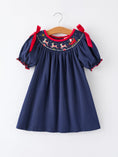 Load image into Gallery viewer, Christmas Holiday Celebration Dress: Navy with Santa Sleigh