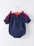 Load image into Gallery viewer, Christmas Holiday Celebration Baby Girls Romper: Navy with Santa Sleigh