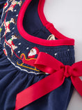 Load image into Gallery viewer, Christmas Holiday Celebration Baby Girls Romper: Navy with Santa Sleigh