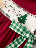 Load image into Gallery viewer, Christmas Smocking Embroidered Girls Dress with Green Plaid Bow