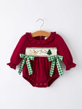 Load image into Gallery viewer, Christmas Embroidered Baby Girls Romper with Green Plaid Bow
