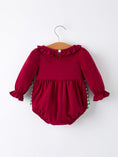 Load image into Gallery viewer, Christmas Embroidered Baby Girls Romper with Green Plaid Bow