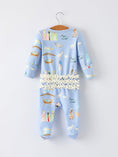Load image into Gallery viewer, Blue Christmas Nativity Pattern Baby Girls Romper with Ruffles