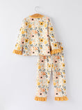 Load image into Gallery viewer, Fall Floral Print Girls Pajamas Set with Ruffle Details