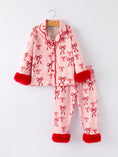 Load image into Gallery viewer, Bow Girls Pajama Set with Furry Trim