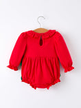 Load image into Gallery viewer, Christmas Smocked Girls Romper with Green Bow and Tree Embroidery