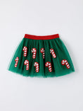 Load image into Gallery viewer, Christmas Candy Cane Sequin Applique Green Tulle Skirt
