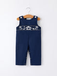 Load image into Gallery viewer, Christmas Navy Blue Nativity Smocking Embroidered Baby Boy Romper