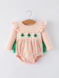 Load image into Gallery viewer, Christmas Tree Smocked Embroidery Stripe Baby Girls Romper